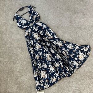Abercrombie & Fitch Womens Navy Floral Pleated Satin Maxi Dress Size Small NWT